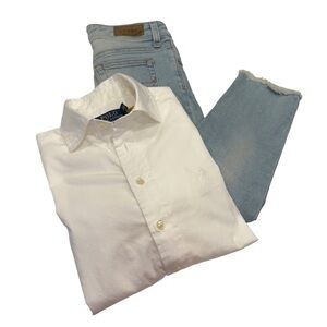 Ralph Lauren Girls 2 PCS Light Wash Jeans & White Button Down Shirt Sz 10